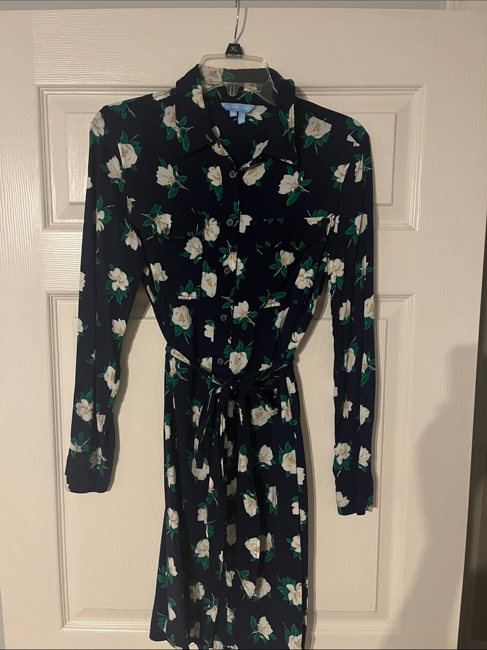 Draper James Navy Floral Long-Sleeve Shirt Dress